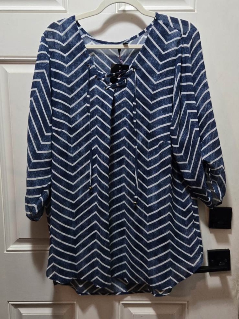 Wet Seal Plus Size 2X Chevron Tunic Top NWT Boho Lace Up Roll Tab Sleeve